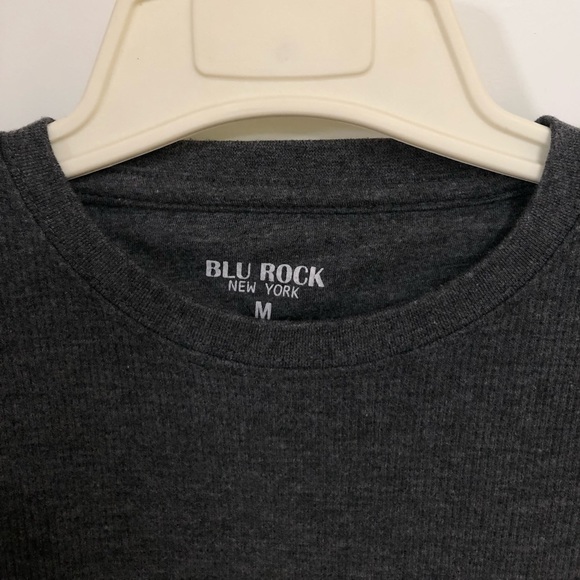 Men’s Blu Rock Gray Thermal Waffle Knit T-Shirt Top - Picture 7 of 16